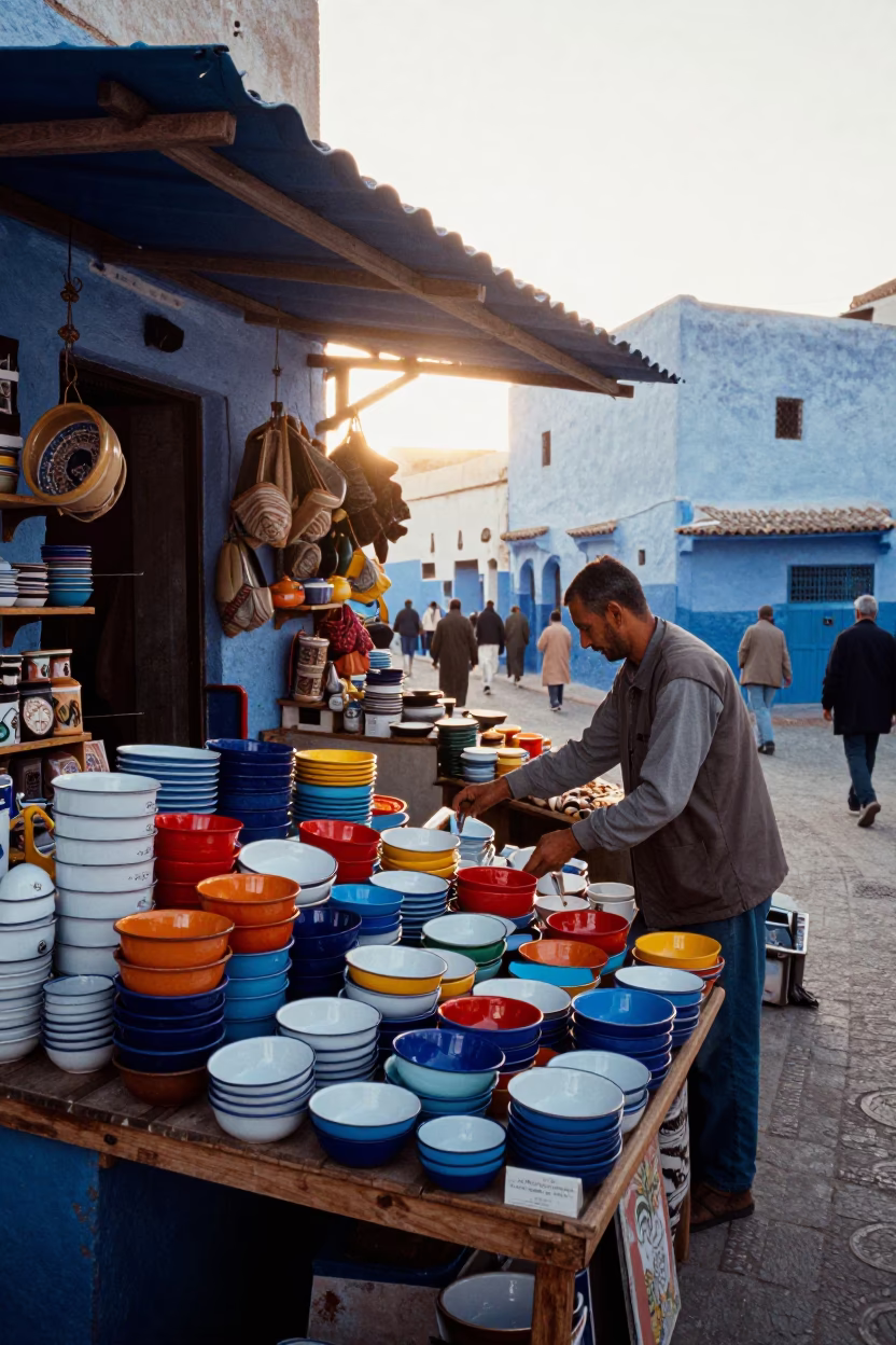 Market Stall just after sunrise in Essaouira in in Essaouira, Morocco
