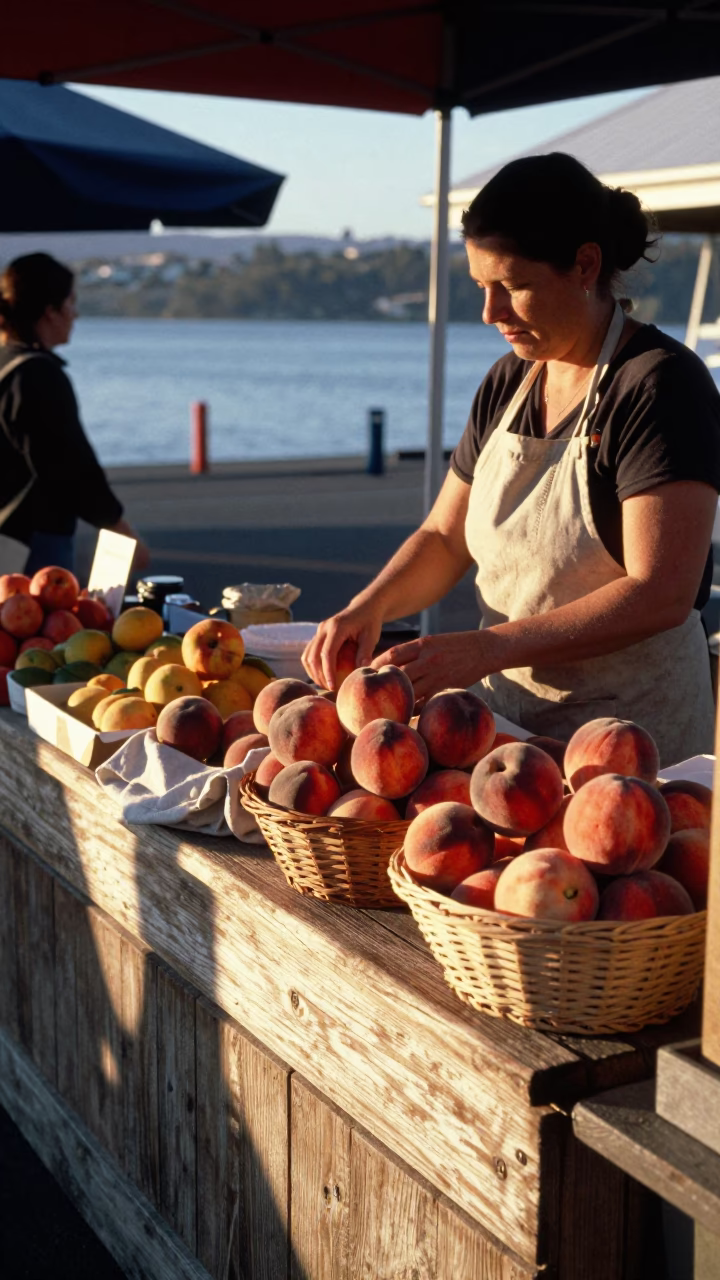 Market Stall just after sunrise in Hobart in in Hobart, Tasmania, Australia