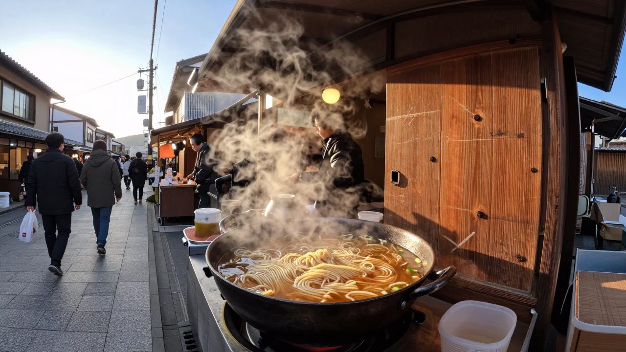 Market Stall just after sunrise in Kyoto in in Kyoto, Japan