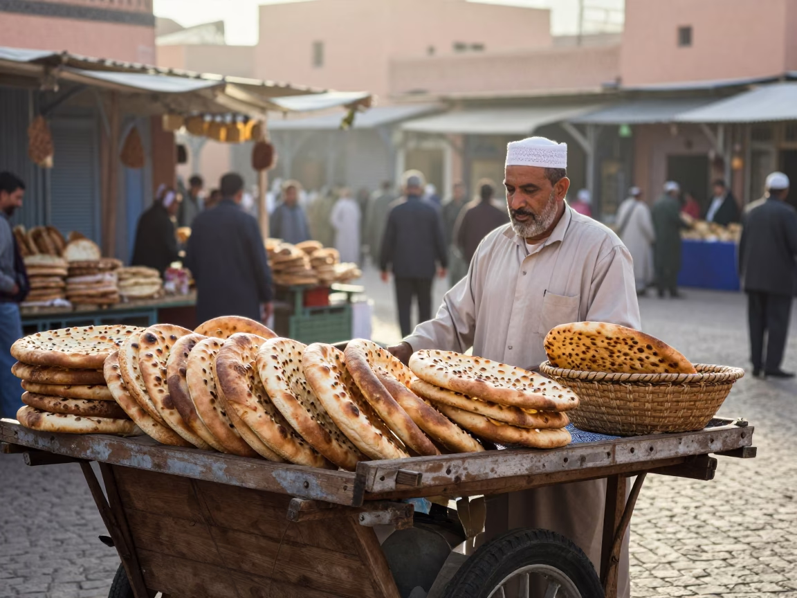 Market Stall just after sunrise in Marrakech in in Marrakech, Morocco