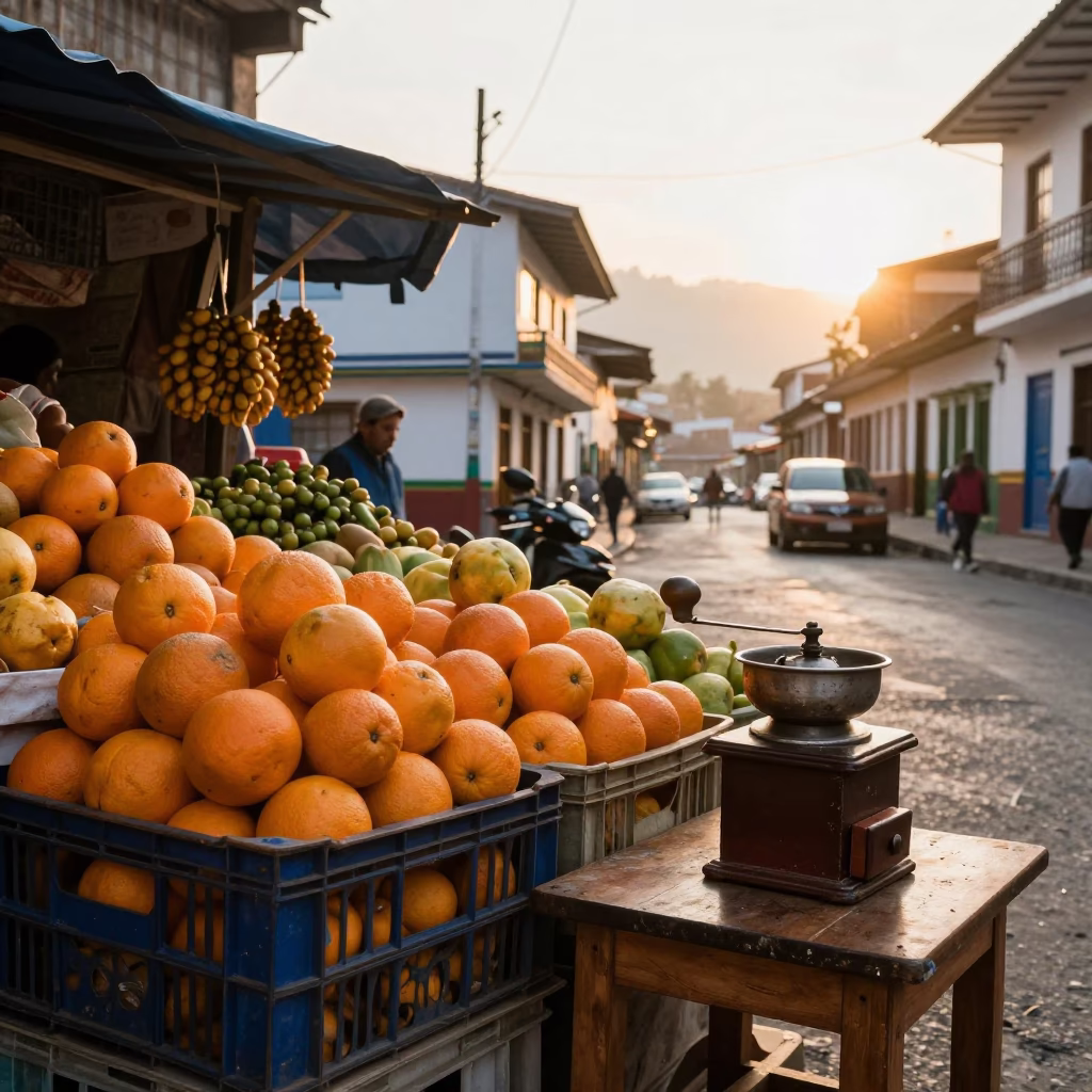 Market Stall just after sunrise in Medellin in in Medellin, Colombia