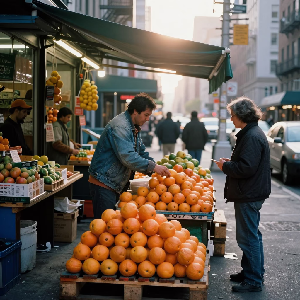 Market Stall just after sunrise in New York in in New York, New York, United States