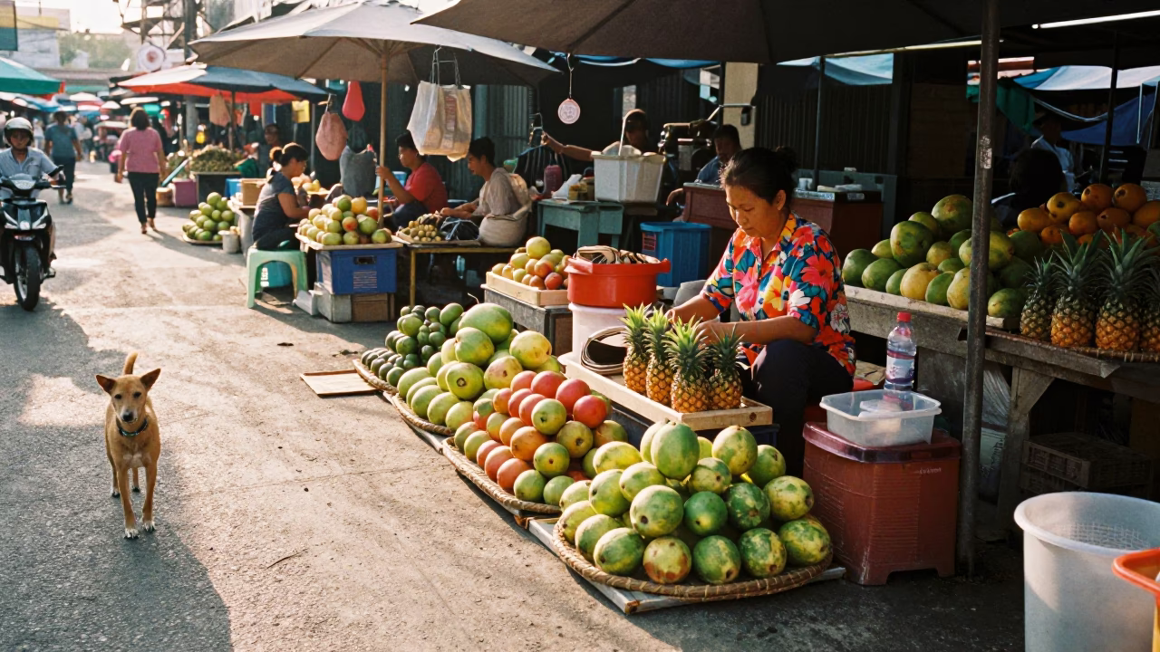 Market Stall just after sunrise in Phuket in in Phuket, Thailand