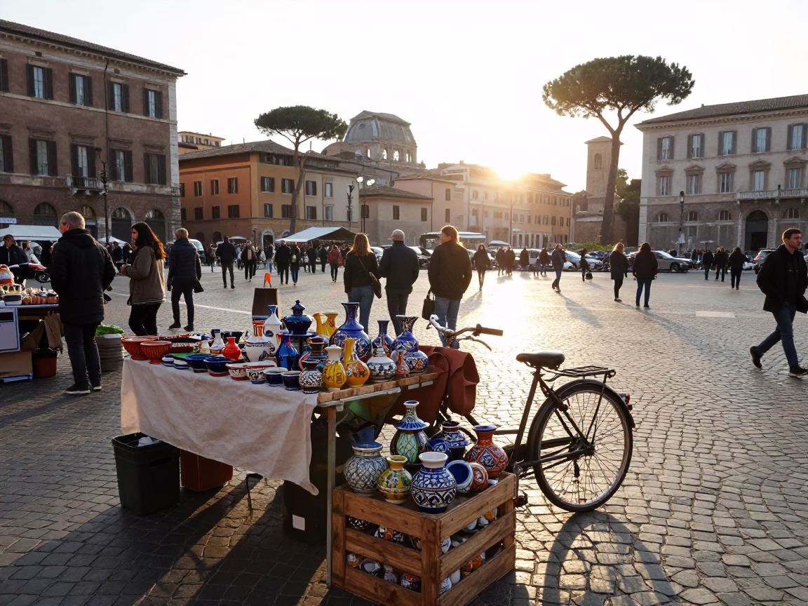 Market Stall just after sunrise in Rome in in Rome, Italy