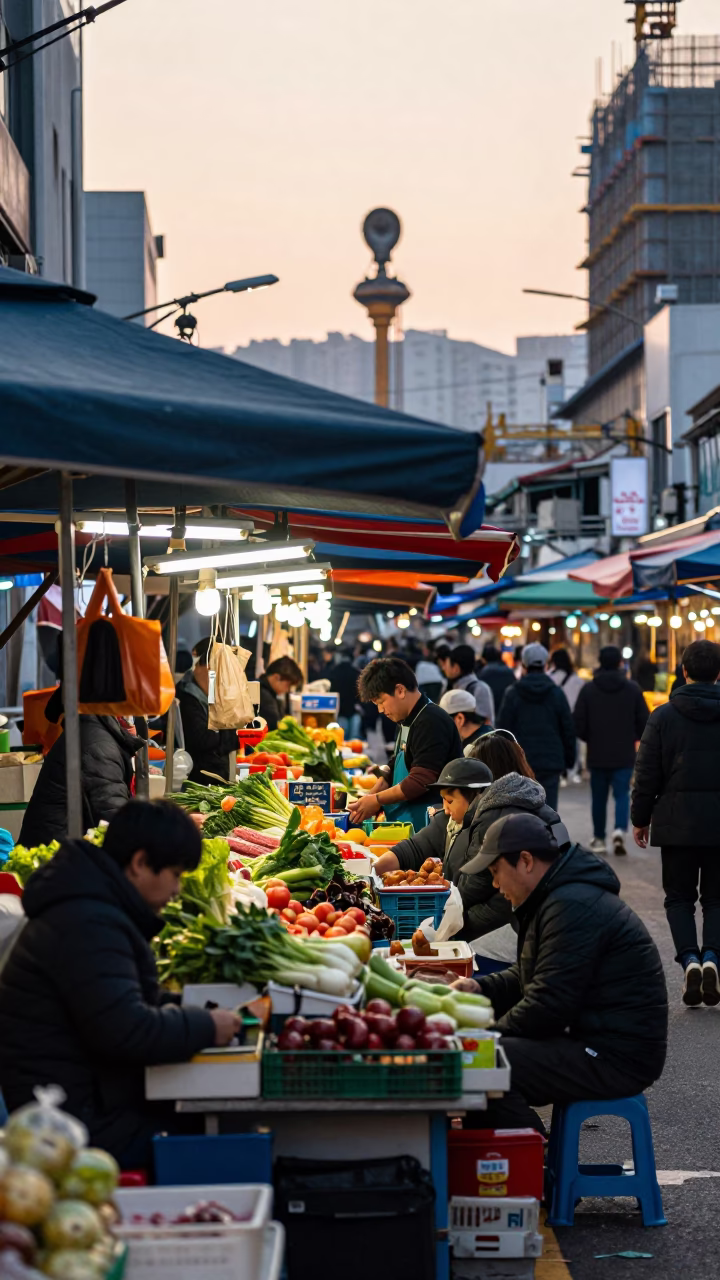 Market Stall just after sunrise in Seoul in in Seoul, South Korea