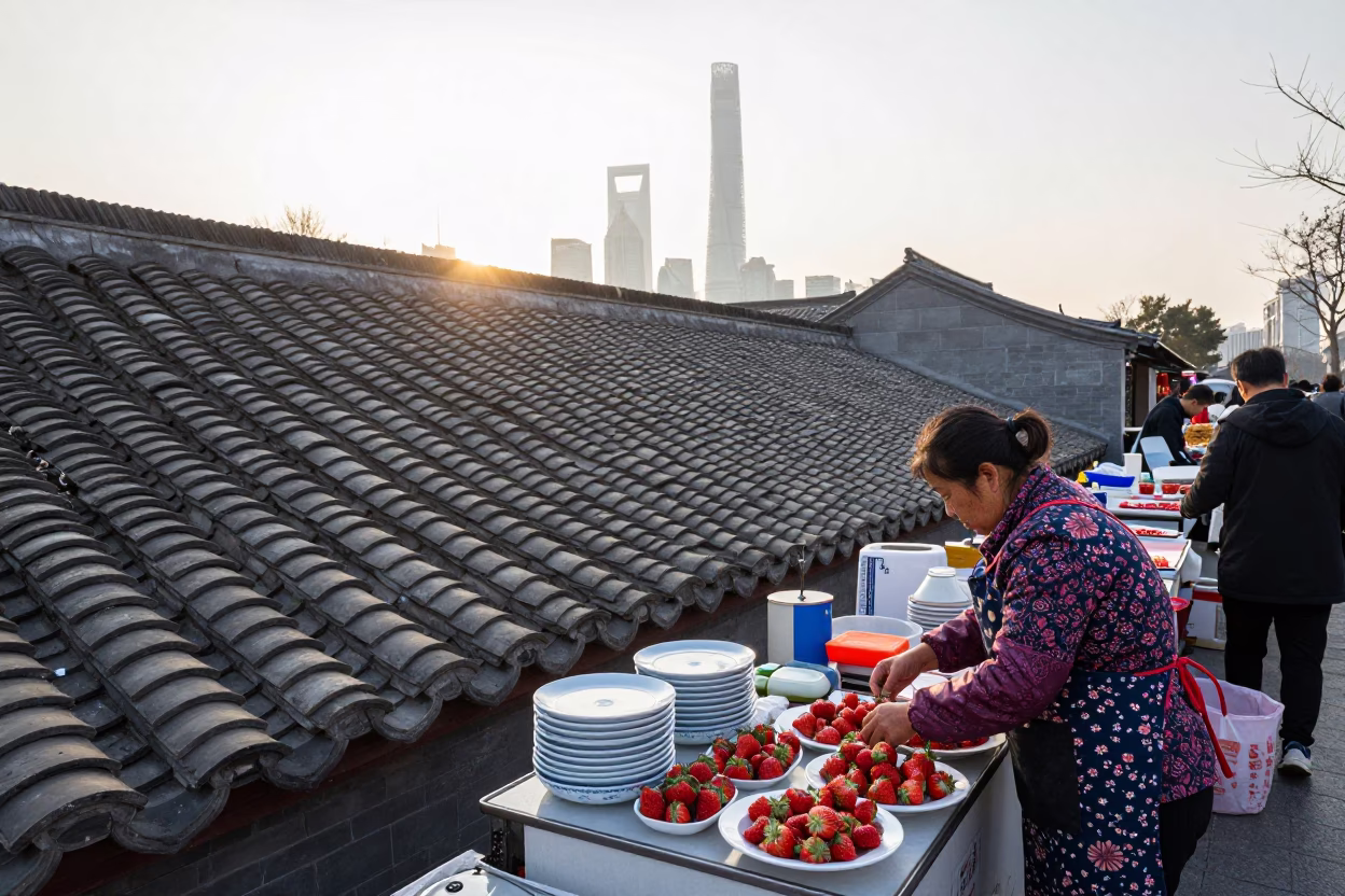 Market Stall just after sunrise in Shanghai in in Shanghai, China