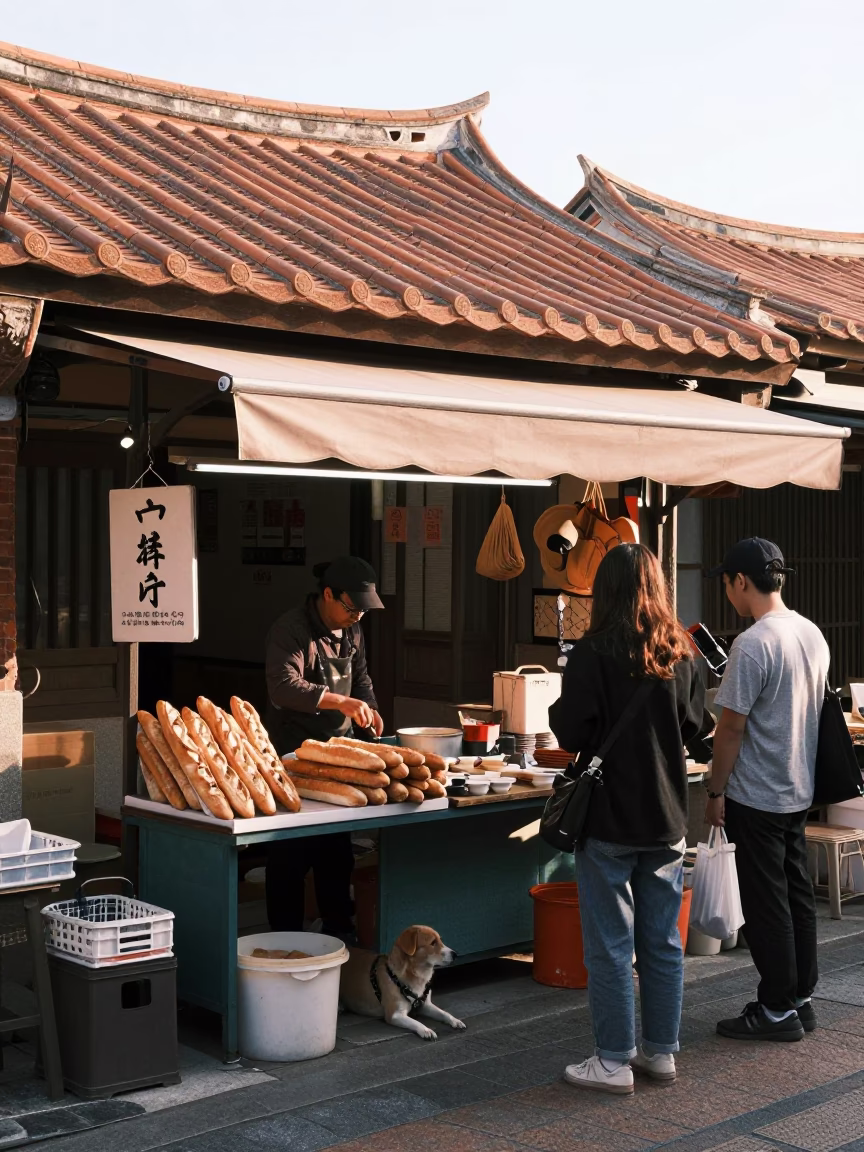 Market Stall just after sunrise in Tainan in in Tainan, Taiwan