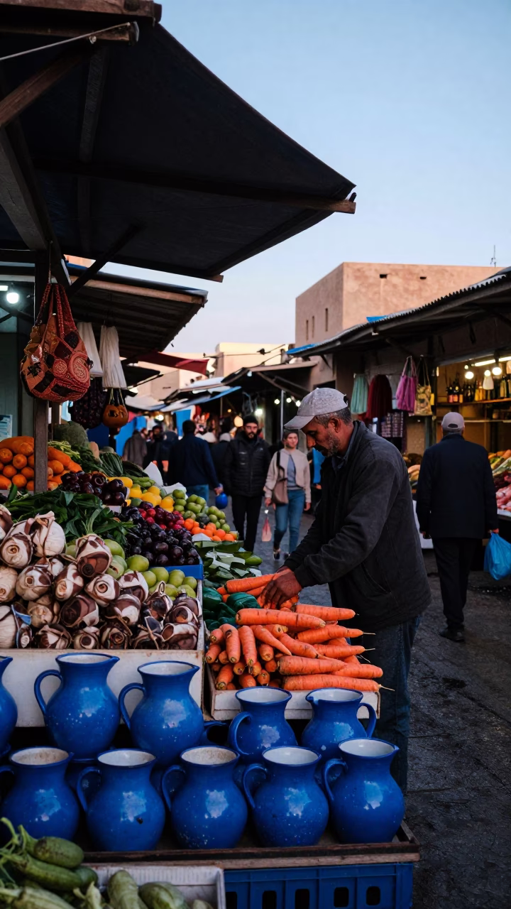 Market Stalls in Casablanca at Sunrise Light in in Casablanca, Morocco