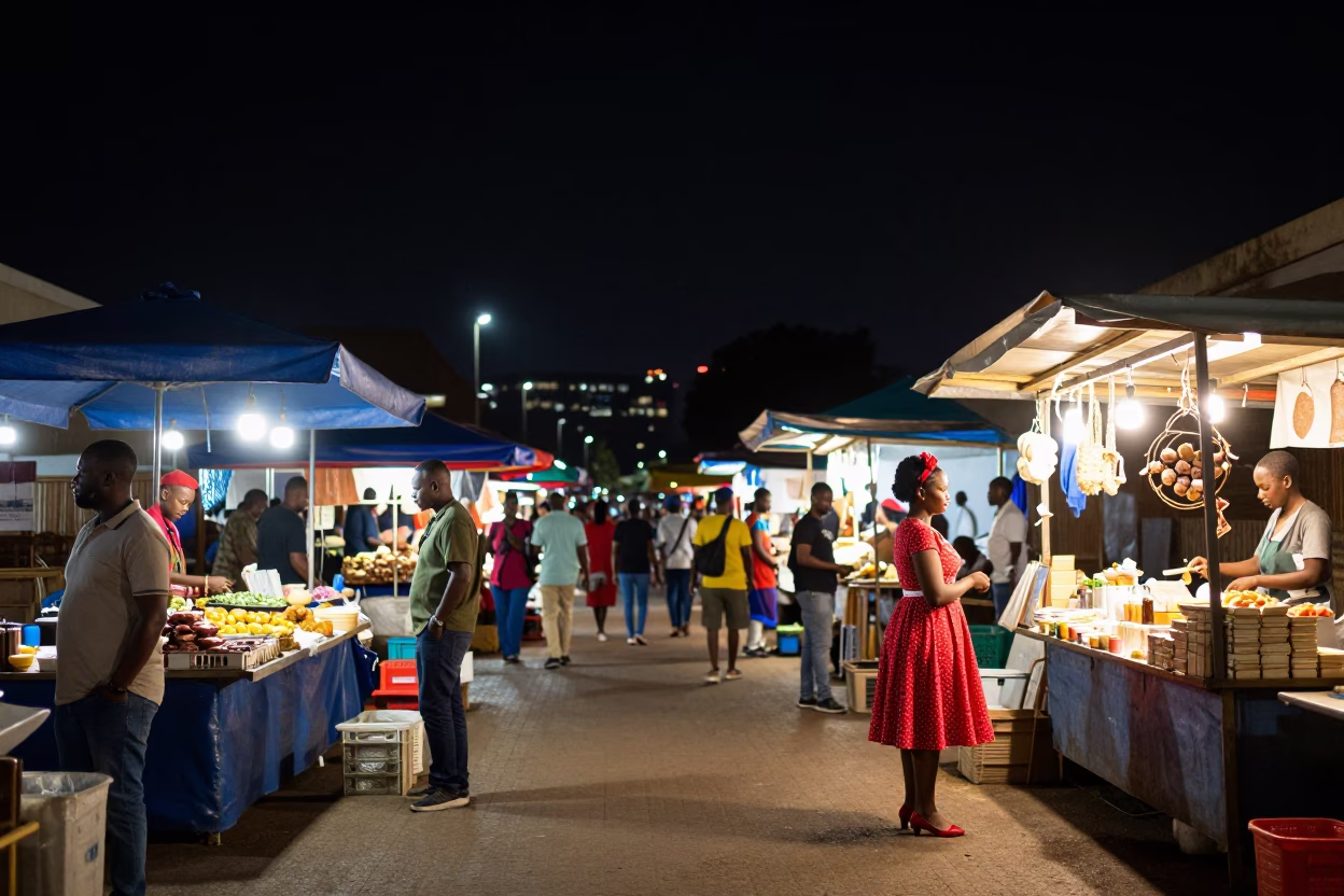 Market Stalls in Johannesburg at The Deepest Night Sky Light in in Johannesburg, South Africa