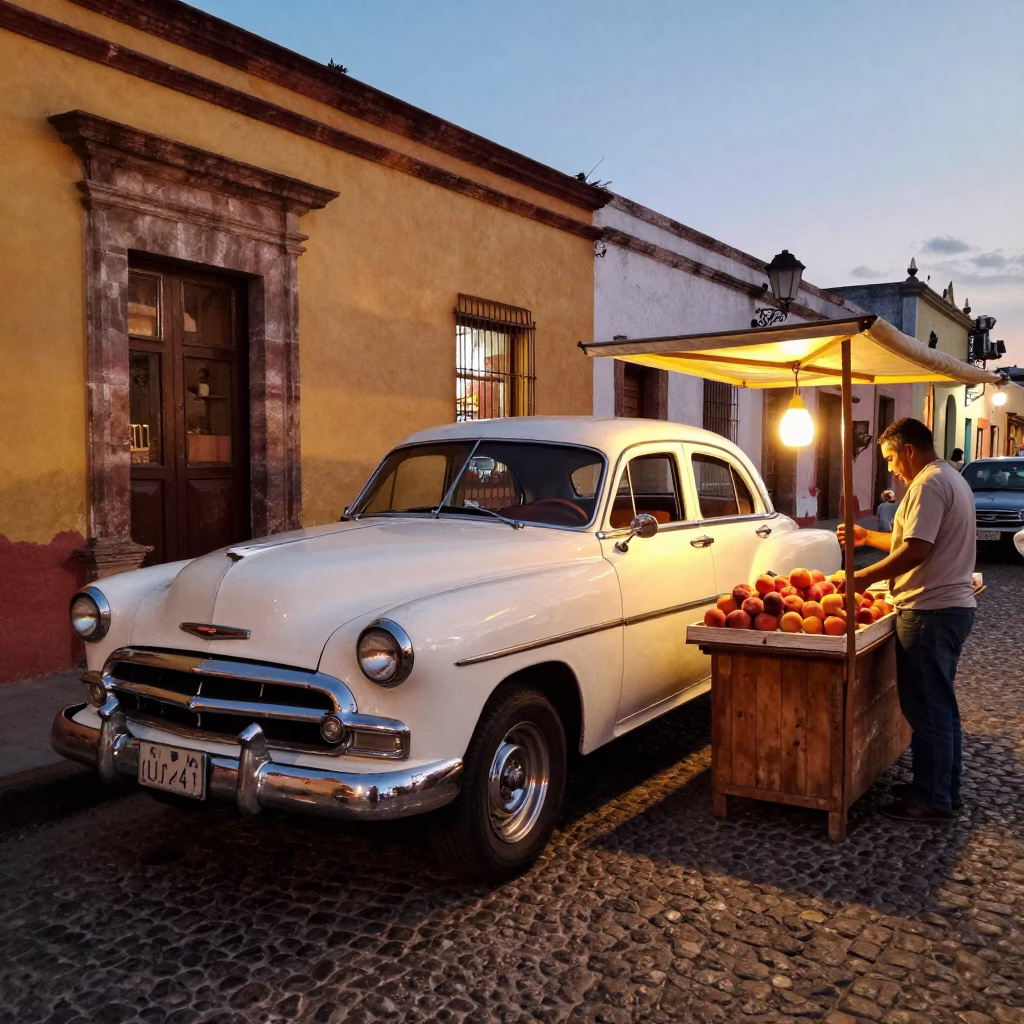Market Stalls in Merida at Twilight in in Merida, Mexico