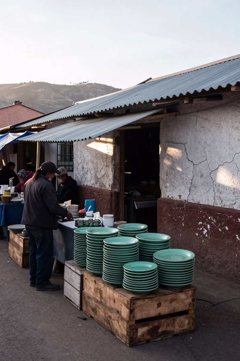 Market Stalls just after sunrise in La Paz in in La Paz, Bolivia