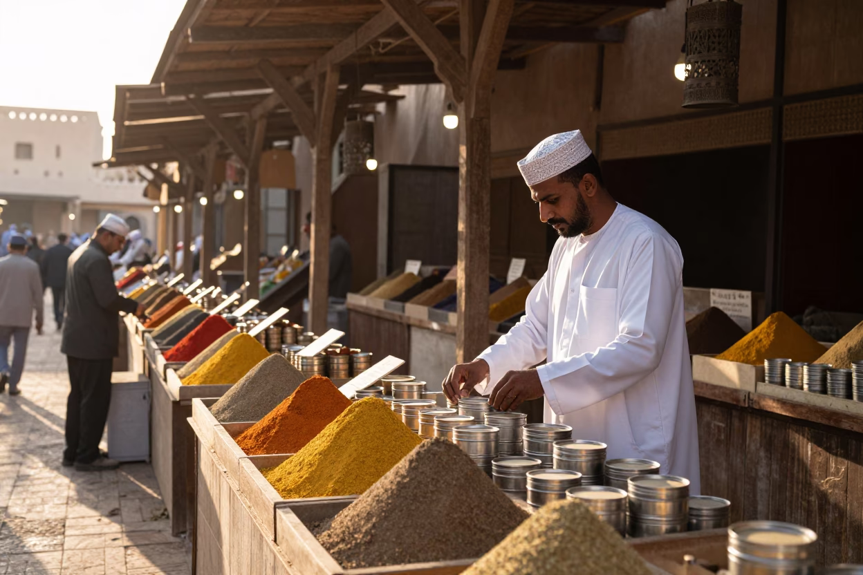 Market Stalls just after sunrise in Muscat in in Muscat, Oman