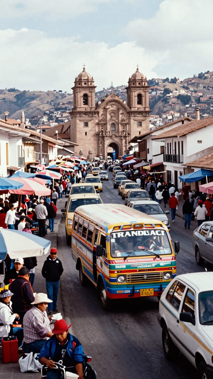 Market Street at Bright Midmorning Light in Cusco in in Cusco, Peru