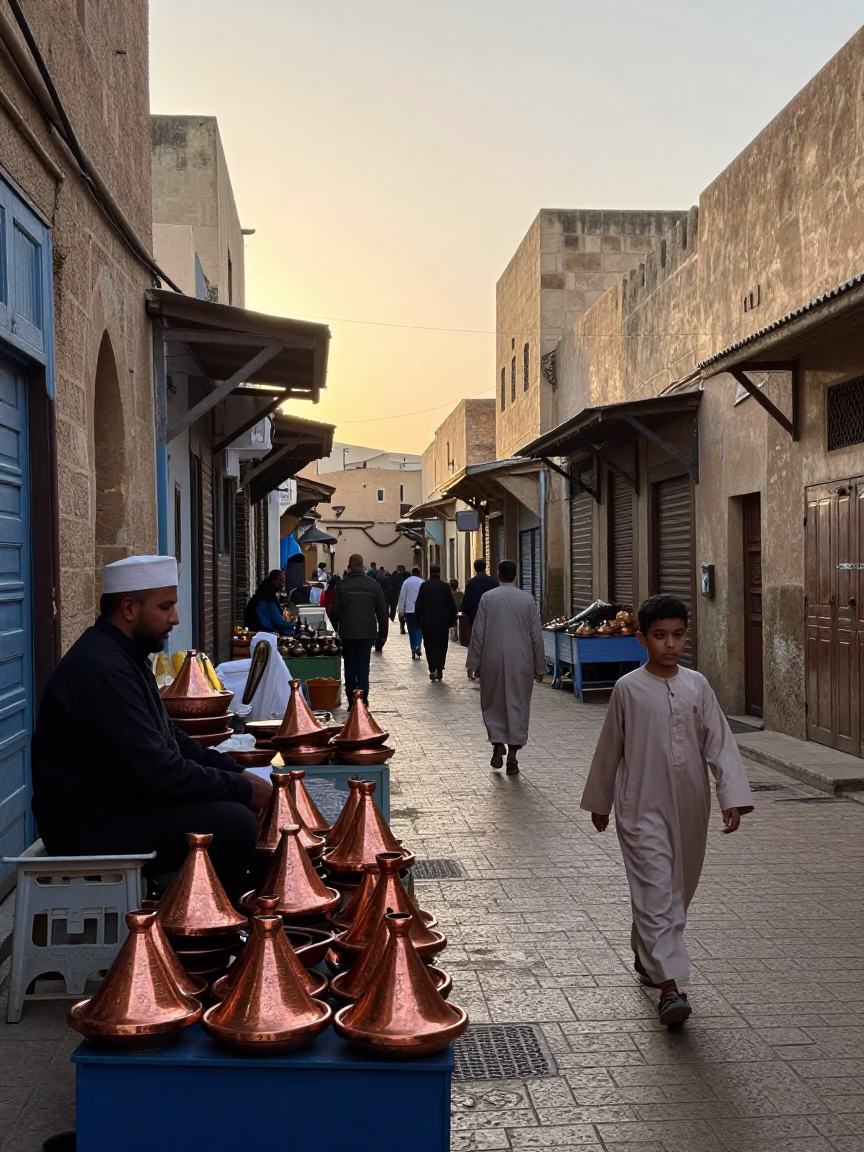Market Street in Fez at First Light Of Dawn in in Fez, Morocco