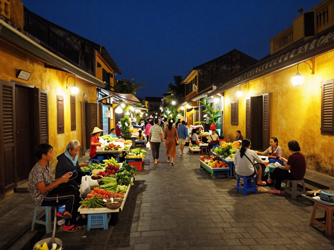 Market Street in Hoi An at Deep In The Night Light in in Hoi An, Vietnam