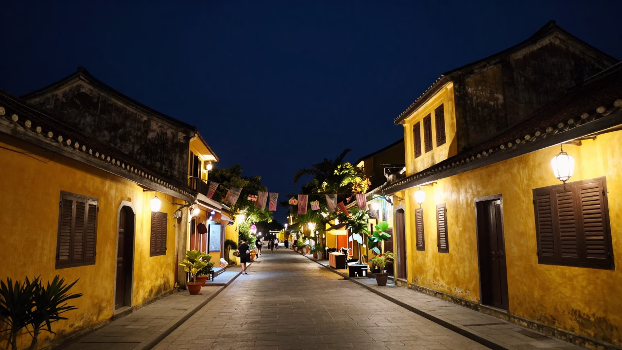 Market Street in Hoi An at The Deepest Night Sky Light in in Hoi An, Vietnam