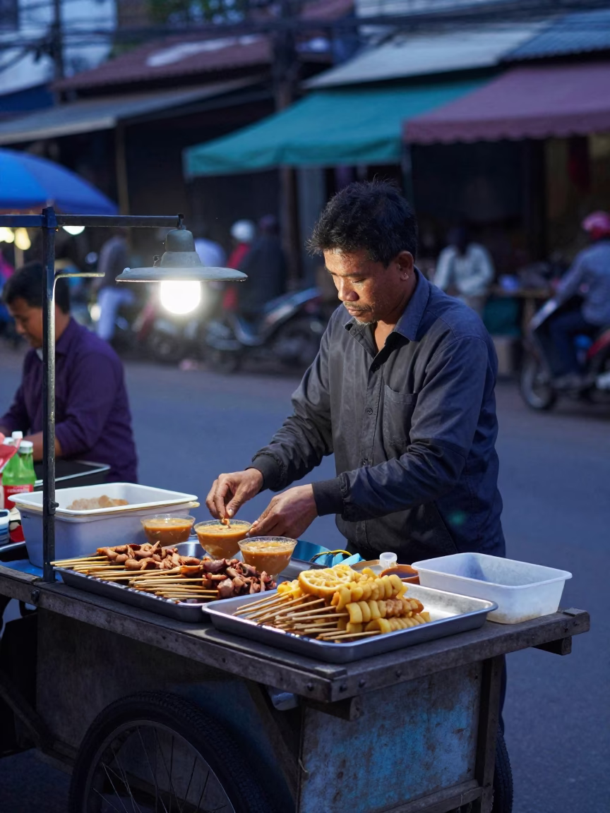 Market Vendor at Sunrise Light in Phnom Penh in in Phnom Penh, Cambodia