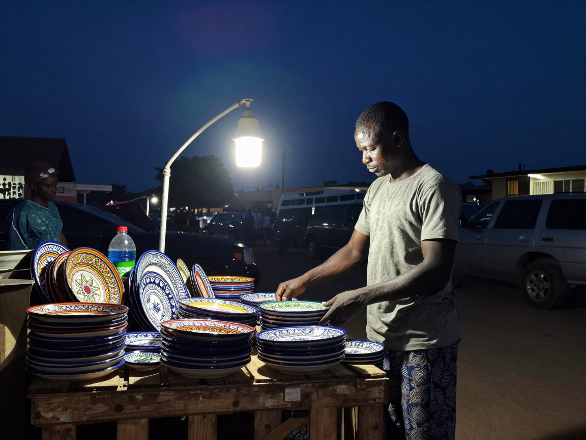 Market Vendor in Accra at The Deepest Night Sky Light in in Accra, Ghana