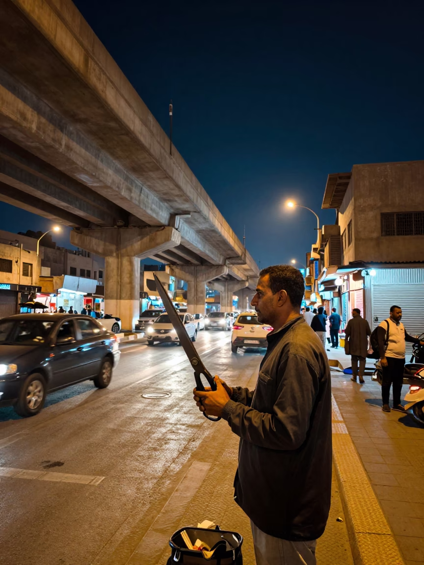 Market Vendor in Cairo at The Deepest Night Sky Light in in Cairo, Egypt