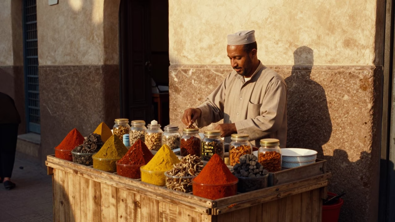 Market Vendor in Casablanca at Honeyed Evening Light in in Casablanca, Morocco