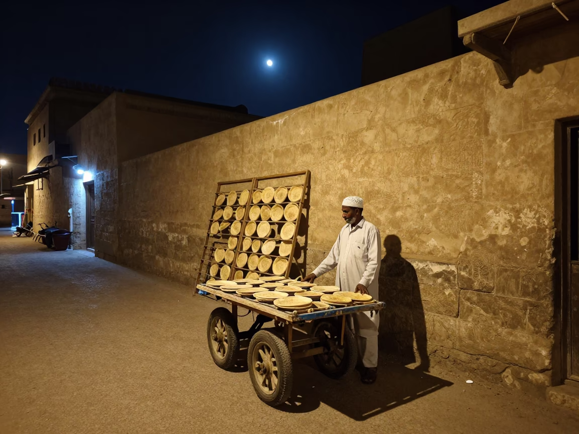 Market Vendor in Luxor at The Deepest Night Sky Light in in Luxor, Egypt