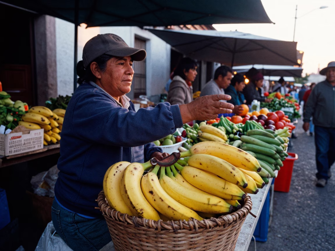 Market Vendor in Oaxaca at As First Light Reaches The Scene in in Oaxaca, Mexico