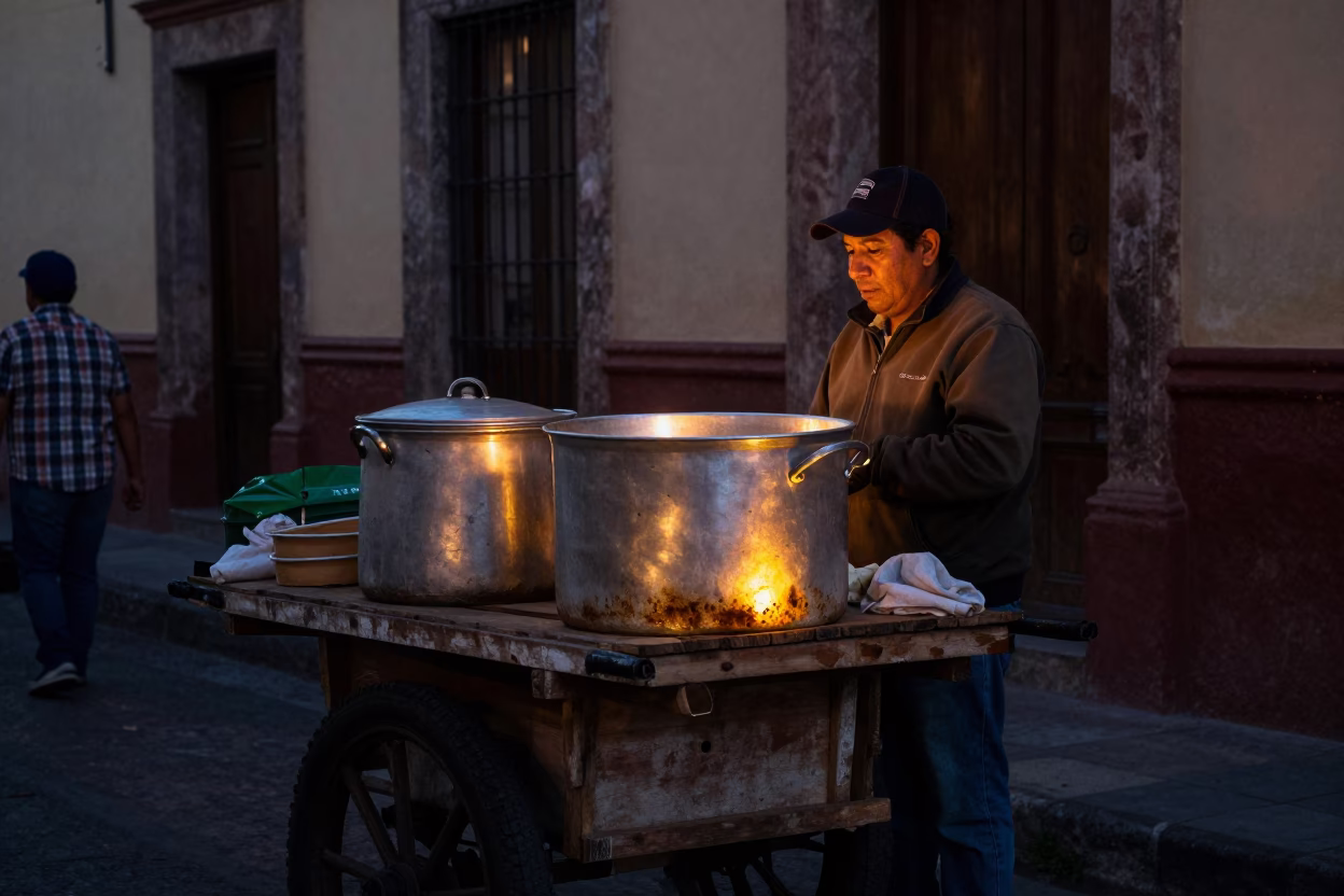 Market Vendor in Oaxaca at The Predawn Darkness Light in in Oaxaca, Mexico
