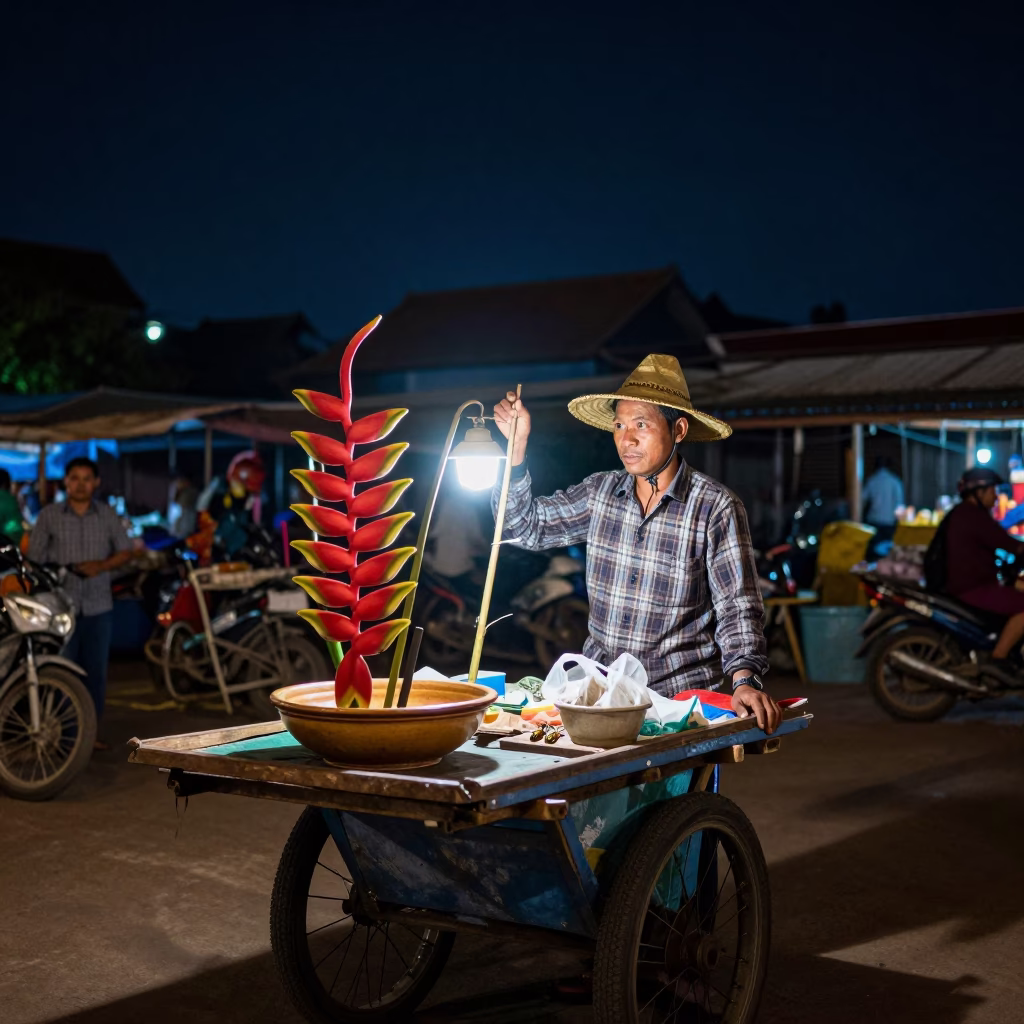 Market Vendor in Phnom Penh at The Deepest Night Sky Light in in Phnom Penh, Cambodia