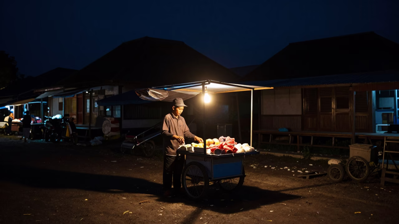 Market Vendor in Yogyakarta at The Deepest Night Sky Light in in Yogyakarta, Indonesia