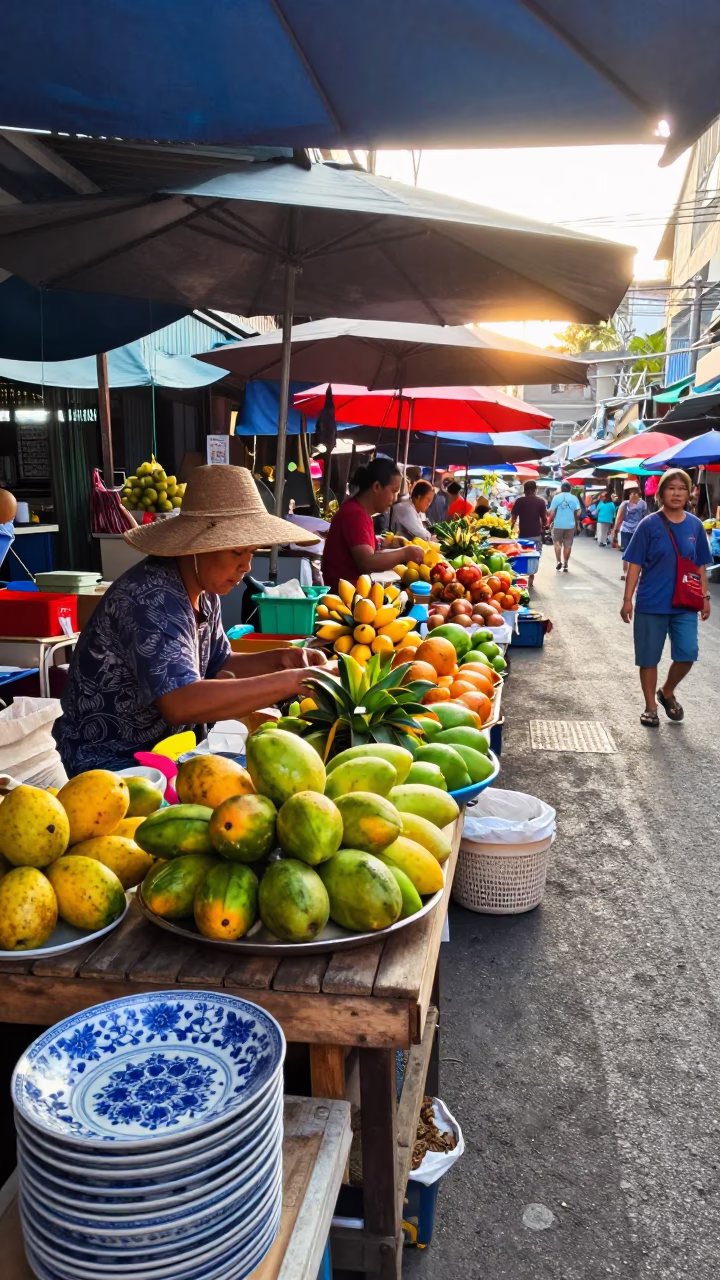 Market Vendor just after sunrise in Bangkok in in Bangkok, Thailand