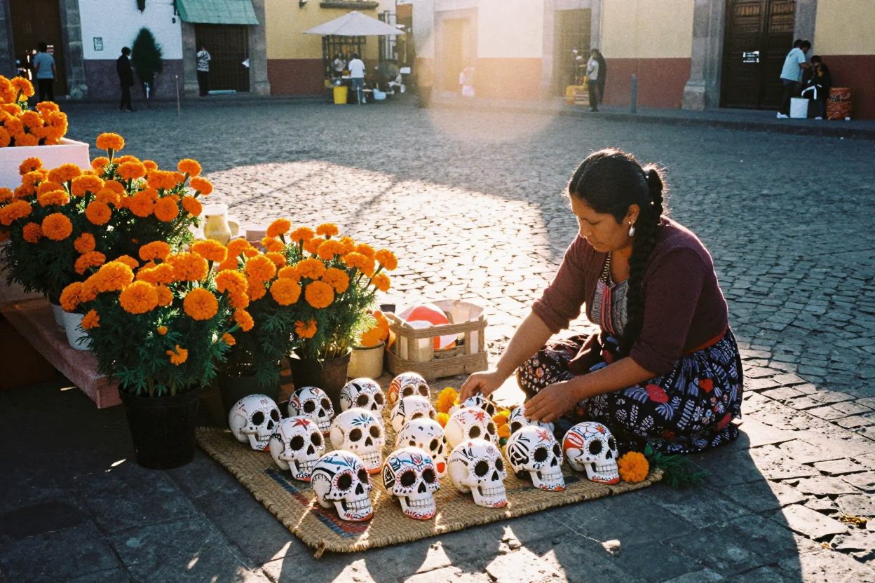 Market Vendor just after sunrise in Oaxaca in in Oaxaca, Mexico