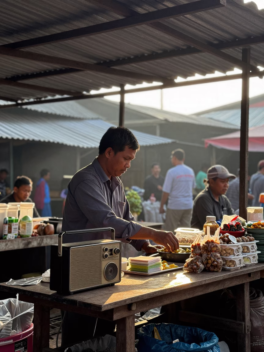 Market Vendor just after sunrise in Yogyakarta in in Yogyakarta, Indonesia
