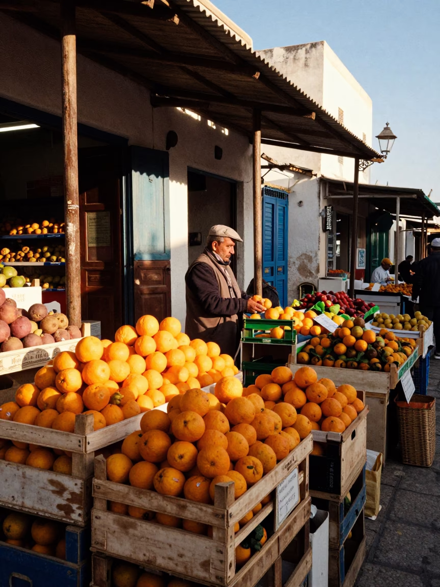 Market Vendors in Tunis at The Late Afternoon Light in in Tunis, Tunisia