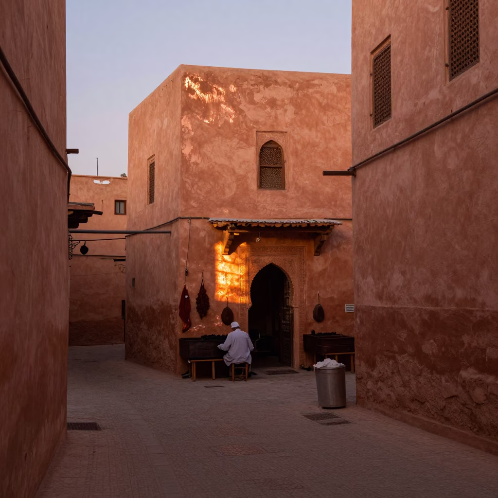 Marrakech Light Medina at Copper-toned Light Before Dusk in in Marrakech, Morocco