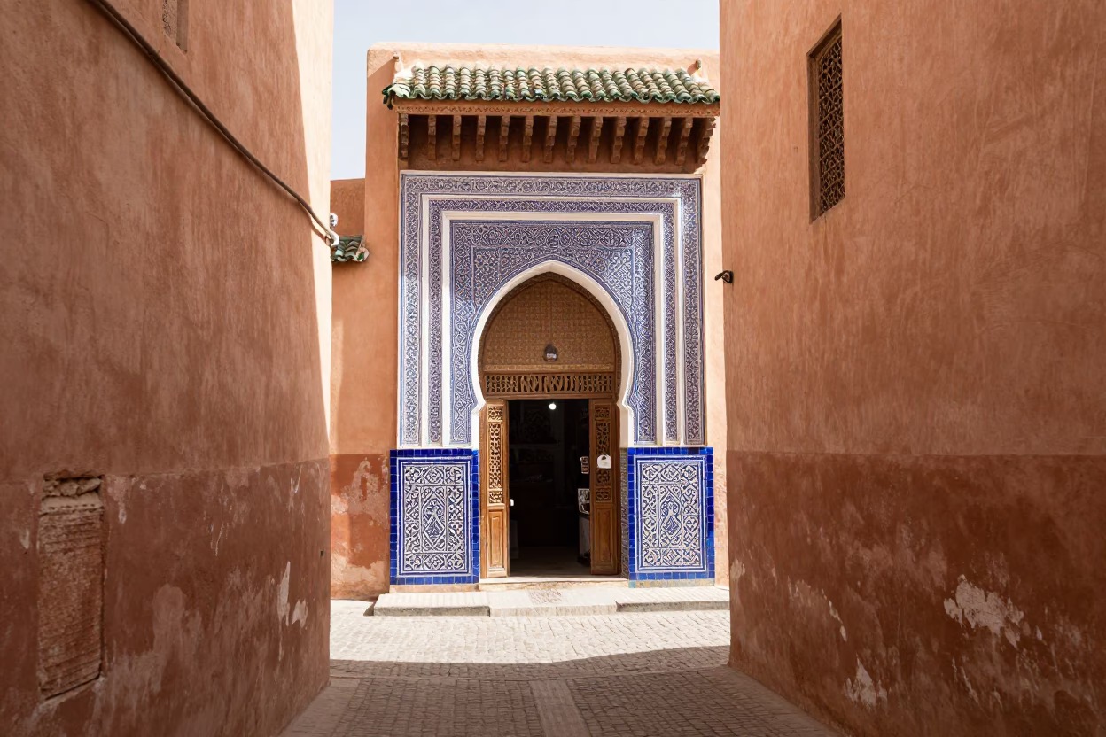 Marrakech Light Medina at The Flat Glare Of Noon Light in in Marrakech, Morocco