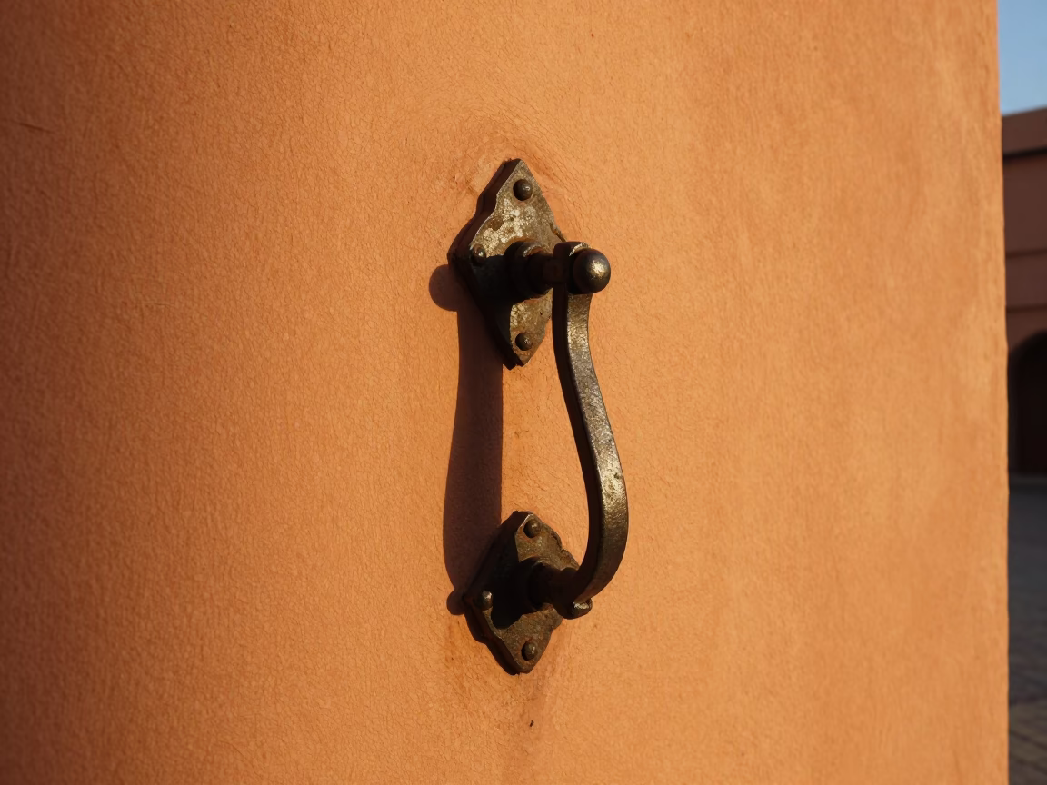 Marrakech Medina Gate Handle in Honeyed Evening Light in in Marrakech, Morocco