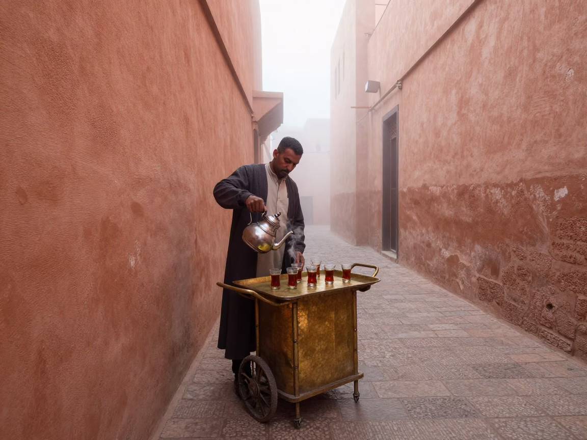 Marrakech Mint Tea at Dawn Light in in Marrakech, Morocco