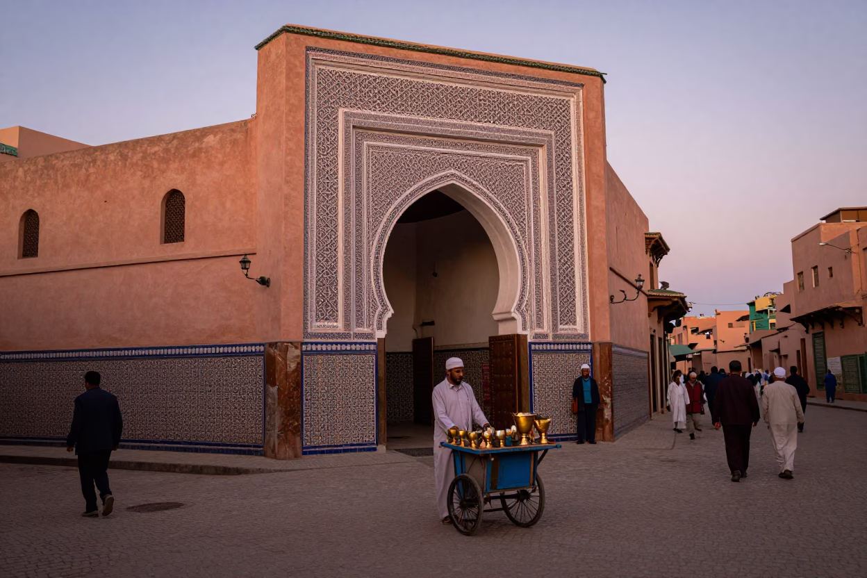 Marrakech Morocco Copper Dusk Street Scene with Goblet and Brushed Steel in in Marrakech, Morocco