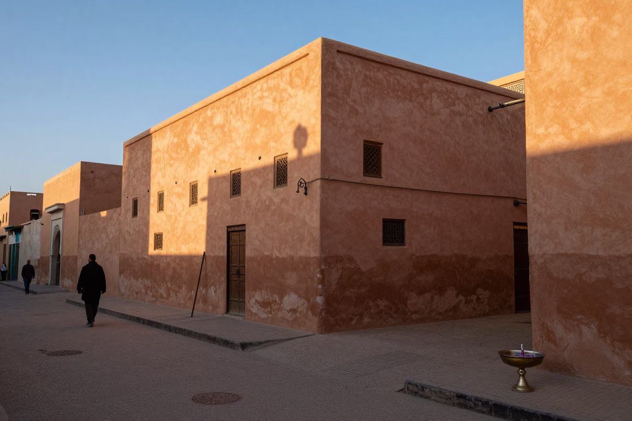 Marrakech Morocco Late Afternoon Street Scene with Incense Holder and Traditional Architecture in in Marrakech, Morocco