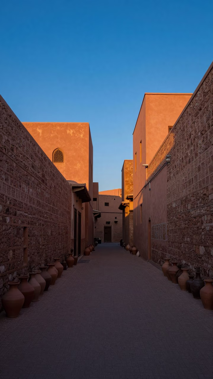 Marrakech Morocco sunrise street scene with traditional pottery and early morning commerce in in Marrakech, Morocco