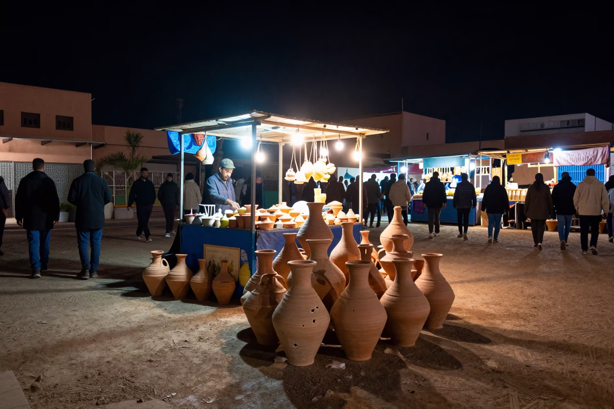 Marrakech Night Market at The Deepest Night Sky Light in in Marrakech, Morocco