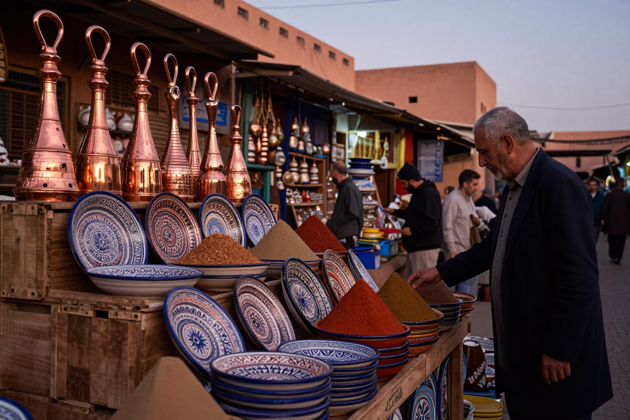 Marrakech Steel Handles at Copper-toned Light Before Dusk in in Marrakech, Morocco