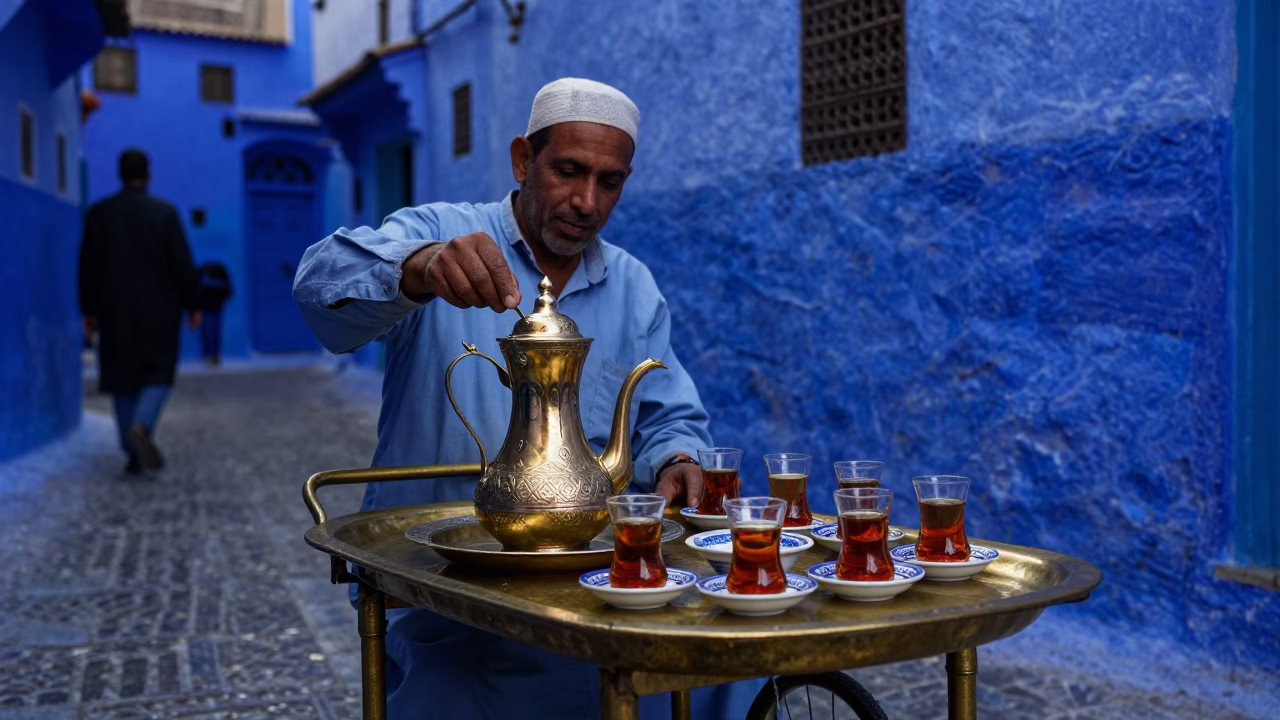 Marrakech Tea Service at The Last Blue Light Of Evening in in Marrakech, Morocco