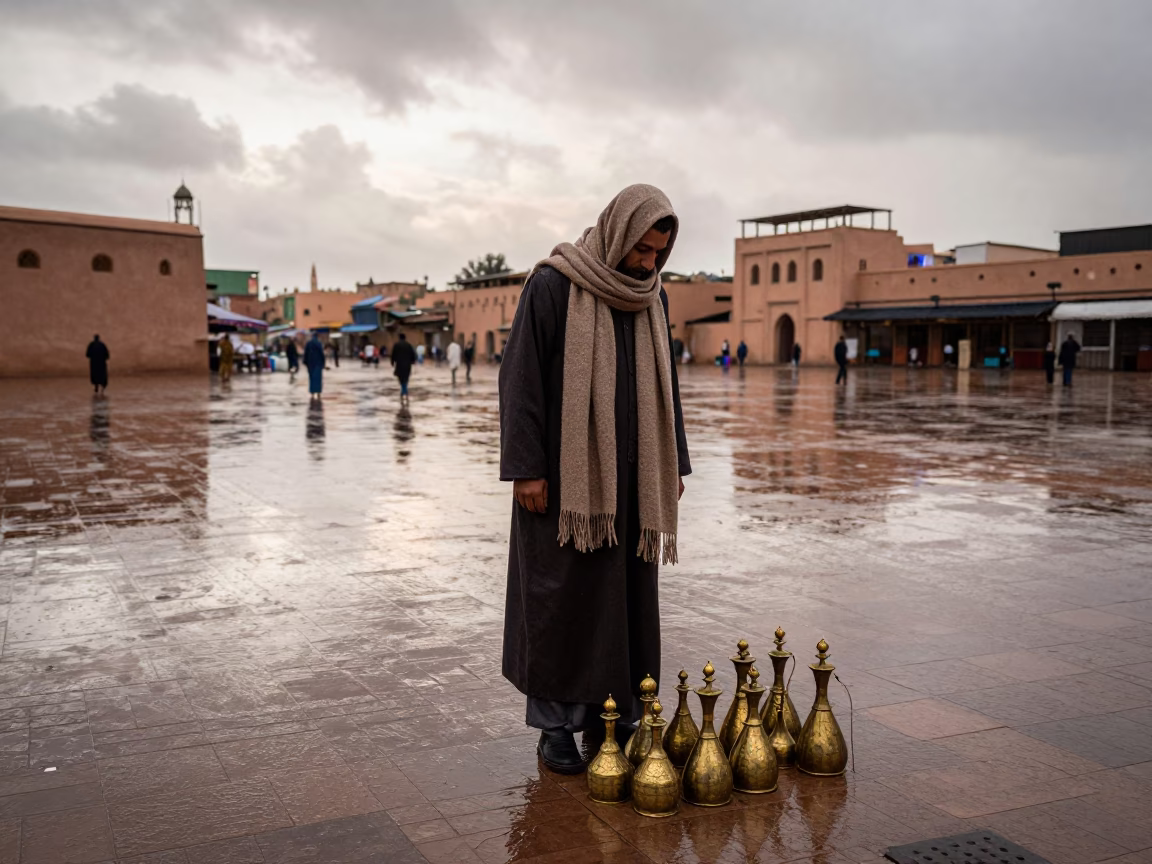 Marrakech Vendor at First Light in in Marrakech, Morocco