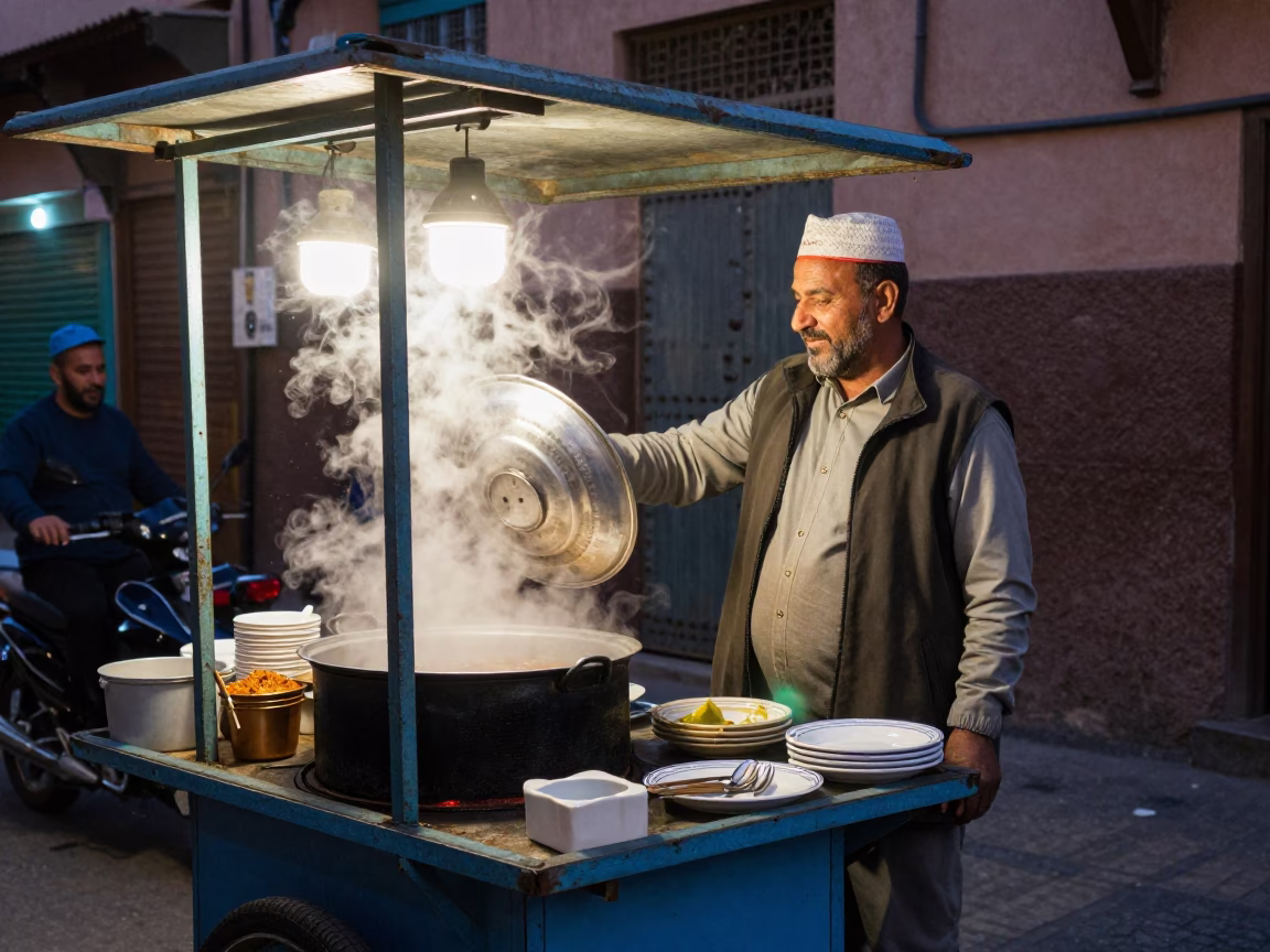 Marrakech Vendor Souk at Deep In The Night Light in in Marrakech, Morocco