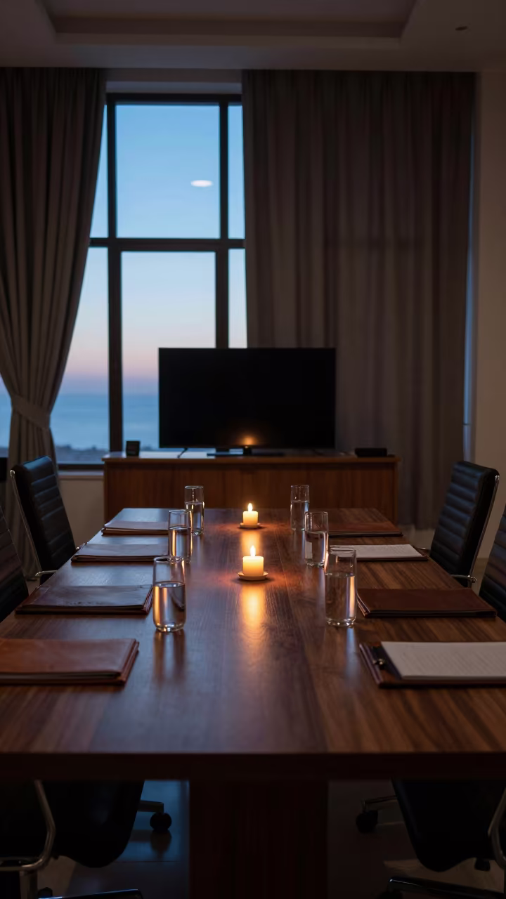 Marsa Matruh office blue hour candlelight meeting in at an office reception desk in Marsa Matruh