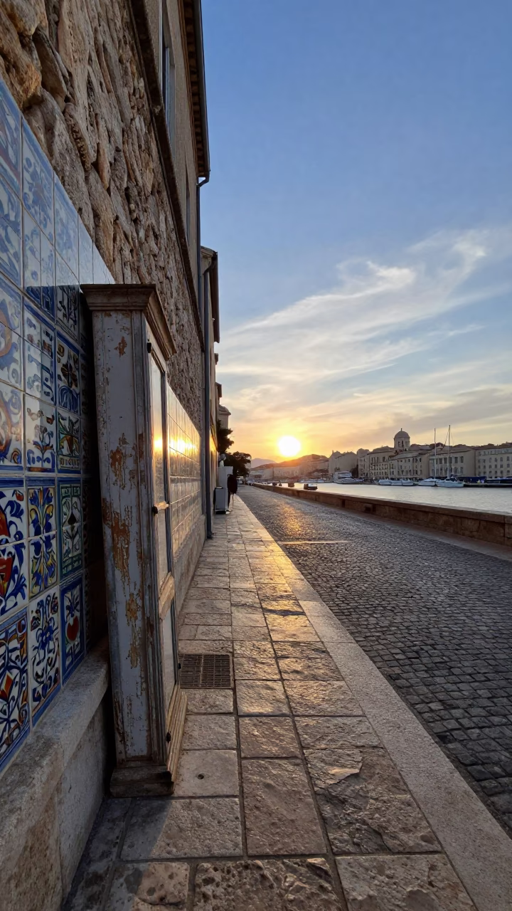 Marseille Early Evening Street Scene with Ceramic Tiles and Paint Flecks in in Marseille, France