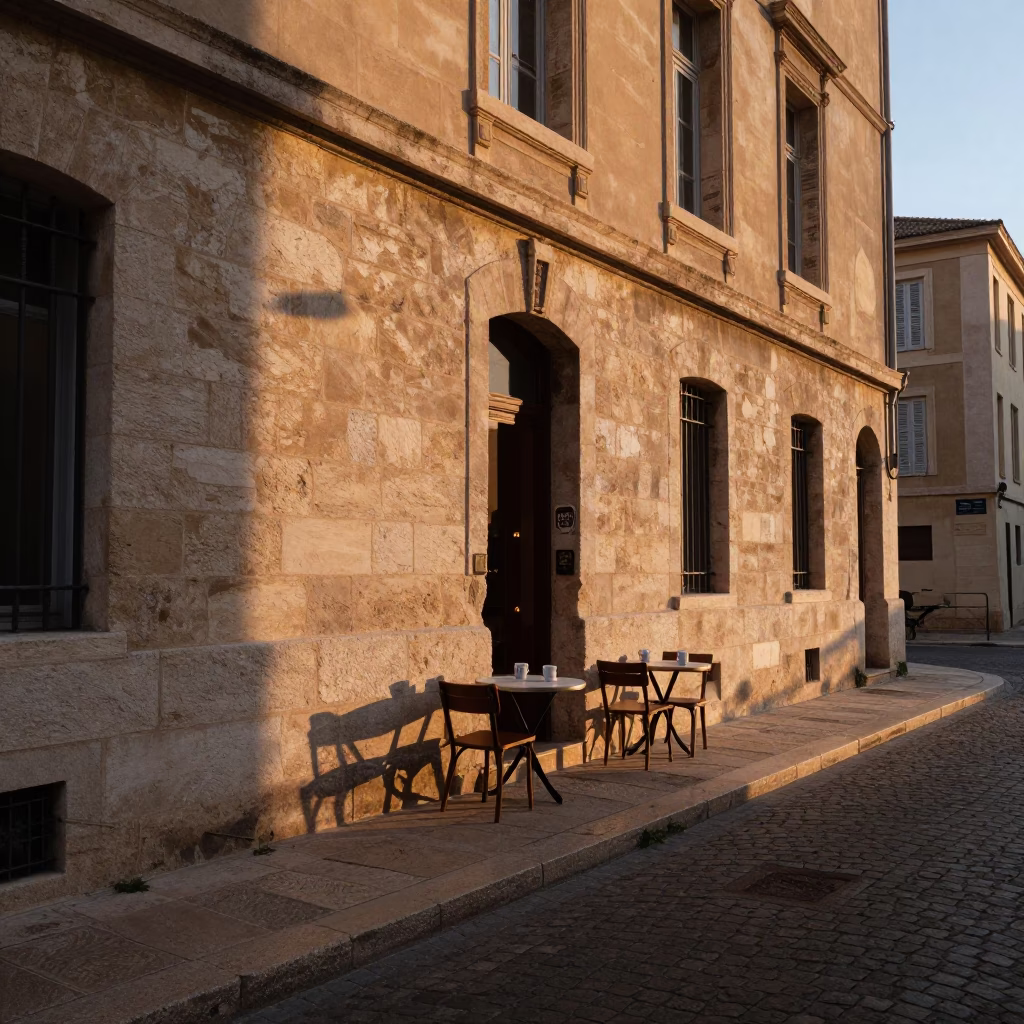 Marseille France Evening Light Street Scene with Ceramic Mugs and Driftwood in in Marseille, France