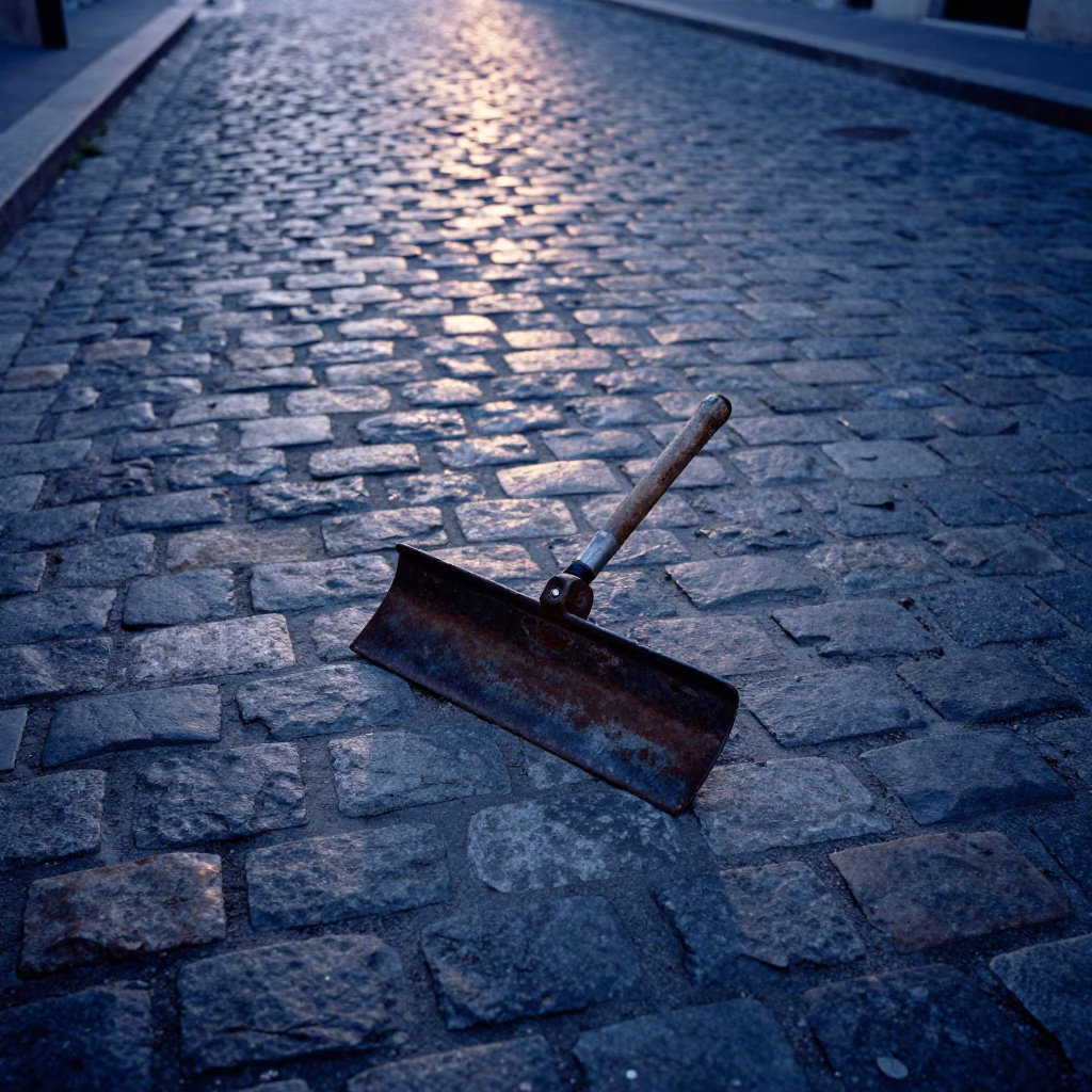 Marseille France Old Boot Scraper on Cobblestone Street Before Sunrise in in Marseille, France