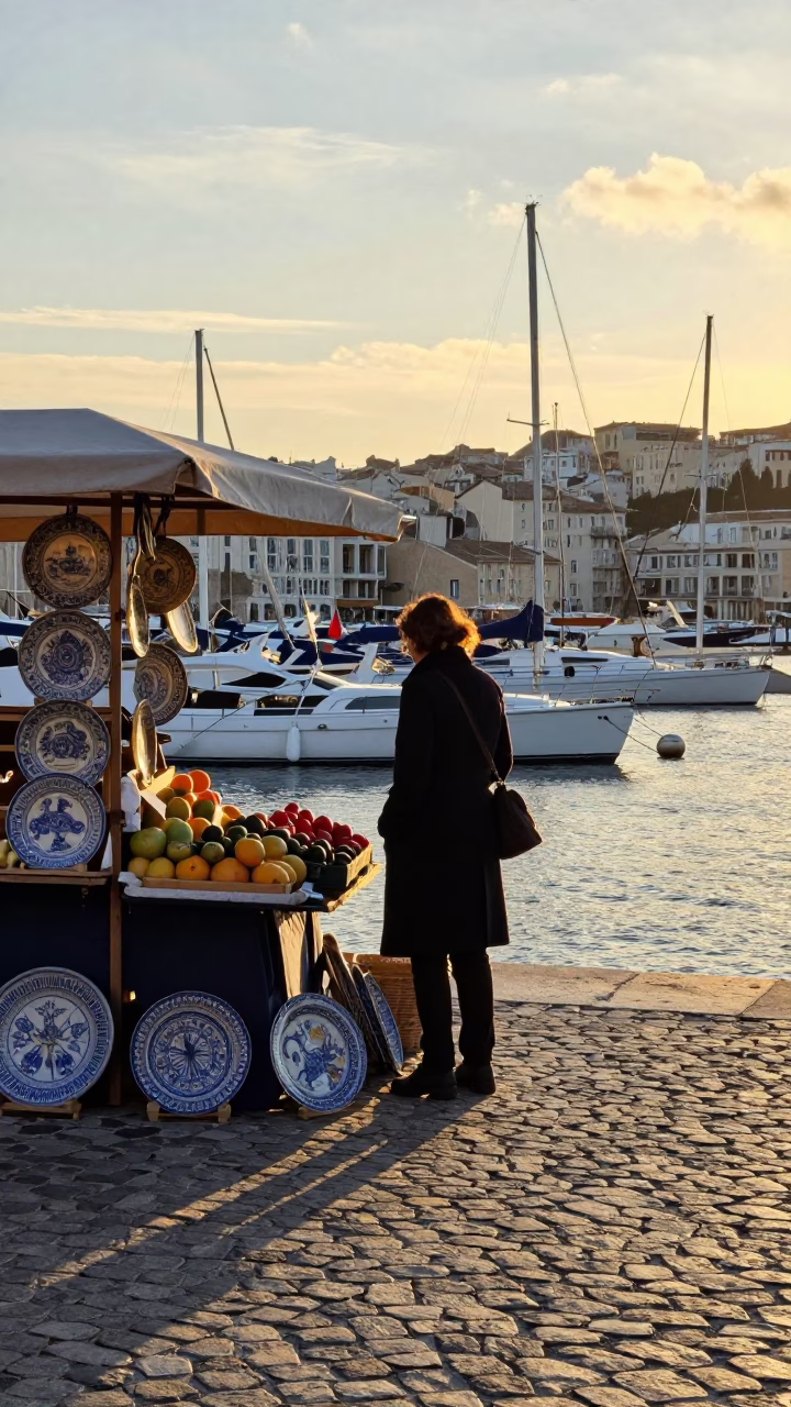 Marseille Golden Hour Street Photography Majolica Plates and Port Scene in in Marseille, France